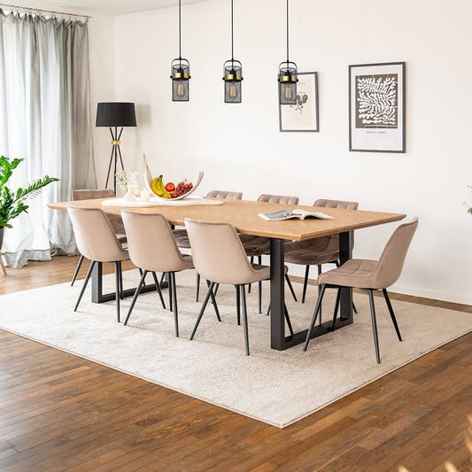 Home Deluxe Essgruppe Eckig AVENCIA inkl. U-Fuß - 240 x 120 cm Fishbone Oak 8 Stühle Hellbraun