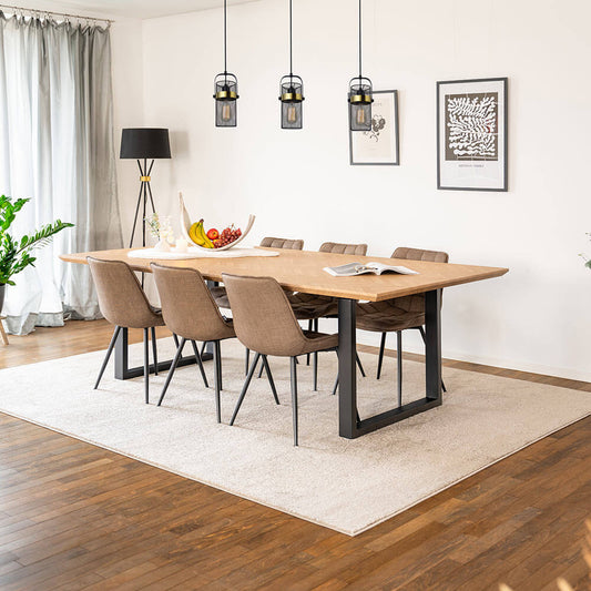 Home Deluxe Essgruppe Eckig AVENCIA inkl. U-Fuß - 240 x 120 cm Fishbone Oak 6 Stühle Grau