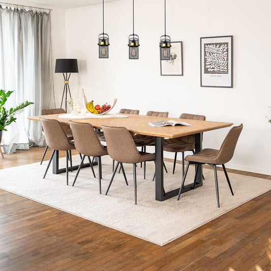 Home Deluxe Essgruppe Eckig AVENCIA inkl. U-Fuß - 240 x 120 cm Fishbone Oak 8 Stühle Grau