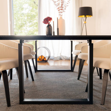 Home Deluxe Essgruppe Eckig AVENCIA inkl. U-Fuß - 240 x 120 cm Dark Oak 8 Stühle Creme