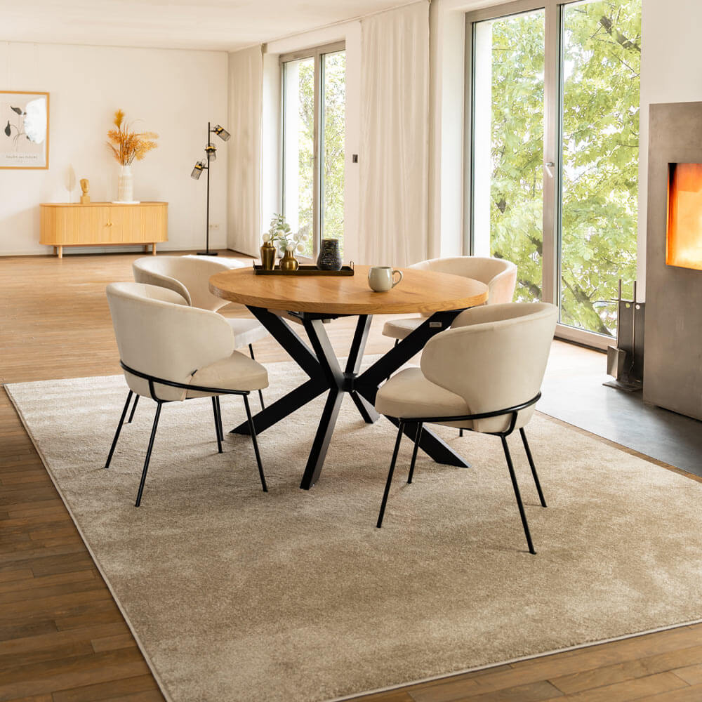 Home Deluxe Essgruppe Rund Ausziehbar AVENTURA inkl. Sternfuß - 120-160 x 120 cm Light Oak 4 Stühle