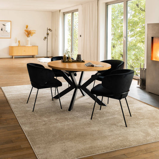 Home Deluxe Essgruppe Rund Ausziehbar AVENTURA inkl. Sternfuß - 120-160 x 120 cm Light Oak 4 Stühle