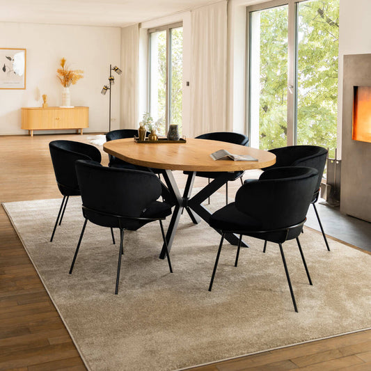 Home Deluxe Essgruppe Rund Ausziehbar AVENTURA inkl. Sternfuß - 120-160 x 120 cm Light Oak 6 Stühle