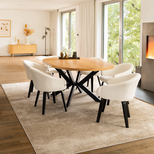 Home Deluxe Essgruppe Rund Ausziehbar AVENTURA inkl. Sternfuß - 120-160 x 120 cm Light Oak 6 Stühle