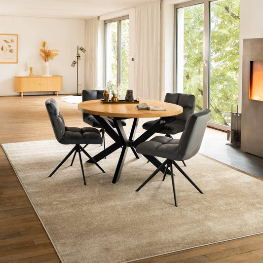 Home Deluxe Essgruppe Rund Ausziehbar AVENTURA inkl. Sternfuß - 120-160 x 120 cm Light Oak 4 Stühle