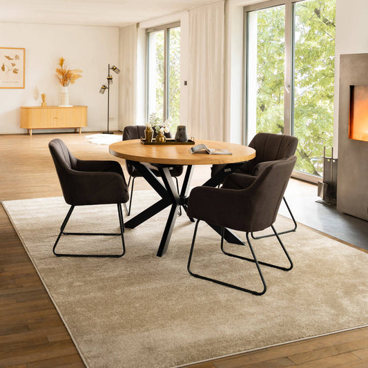 Home Deluxe Essgruppe Rund Ausziehbar AVENTURA inkl. Sternfuß - 120-160 x 120 cm Light Oak 4 Stühle