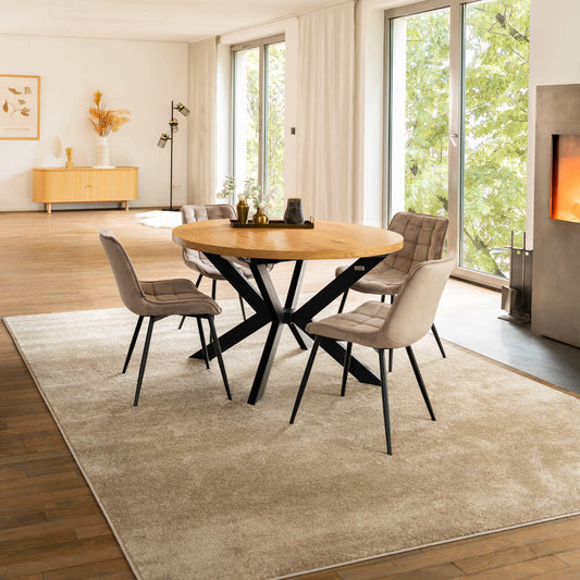 Home Deluxe Essgruppe Rund Ausziehbar AVENTURA inkl. Sternfuß - 120-160 x 120 cm Light Oak 4 Stühle Hellbraun