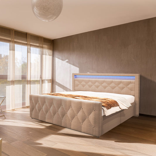 Home Deluxe Polsterbett inkl. Matratze und Topper VELARA - 140 x 200 cm Beige