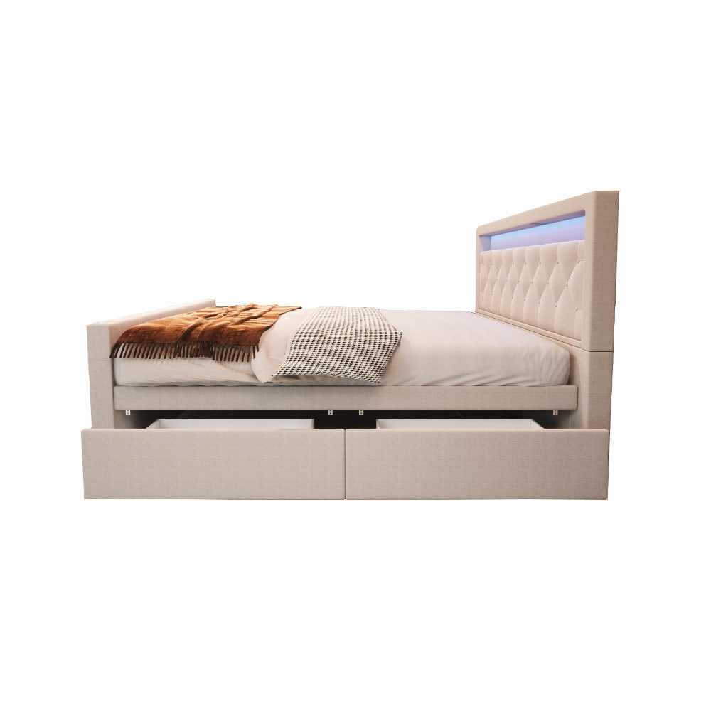 Home Deluxe Polsterbett inkl. Matratze und Topper VELARA - 140 x 200 cm Beige