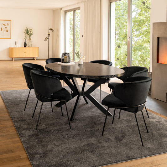 Home Deluxe Essgruppe Rund Ausziehbar AVENTURA inkl. Sternfuß - 120-160 x 120 cm Dark Oak 6 Stühle