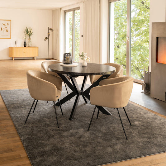 Home Deluxe Essgruppe Rund Ausziehbar AVENTURA inkl. Sternfuß - 120-160 x 120 cm Dark Oak 4 Stühle