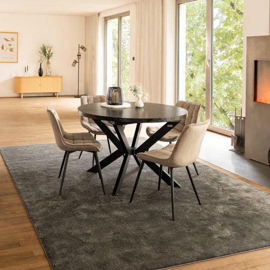 Home Deluxe Essgruppe Rund Ausziehbar AVENTURA inkl. Sternfuß - 120-160 x 120 cm Dark Oak 4 Stühle Hellbraun