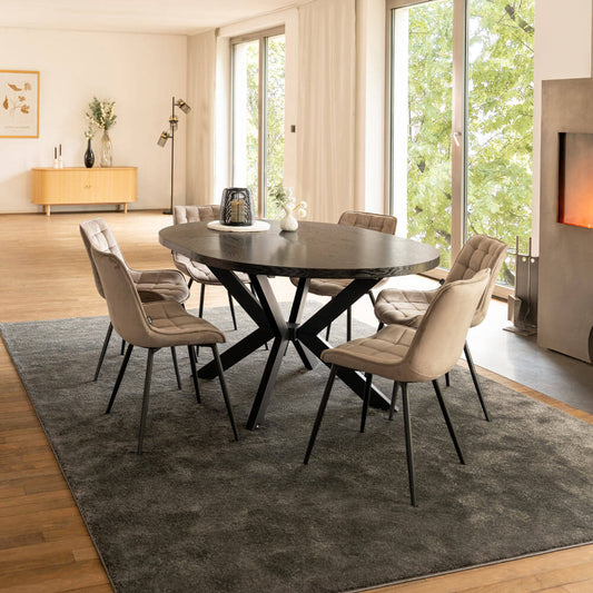 Home Deluxe Essgruppe Rund Ausziehbar AVENTURA inkl. Sternfuß - 120-160 x 120 cm Dark Oak 6 Stühle Hellbraun