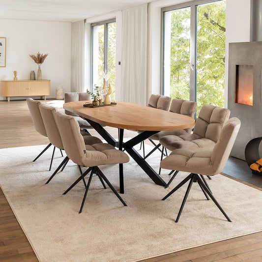 Home Deluxe Essgruppe Oval Ausziehbar inkl. Sternfuß - 160 x 100 cm Light Oak 8 Stühle Hellbraun