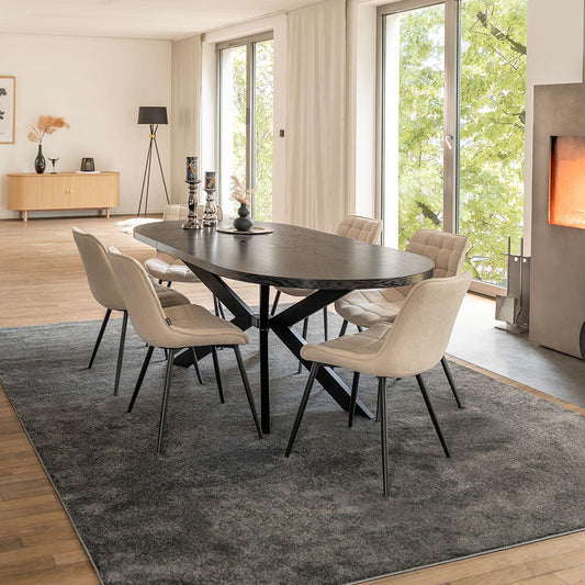 Home Deluxe Essgruppe Oval Ausziehbar inkl. Sternfuß - 160 x 100 cm Dark Oak 6 Stühle Creme
