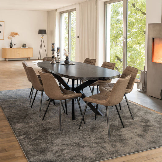 Home Deluxe Essgruppe Oval Ausziehbar inkl. Sternfuß - 160 x 100 cm Dark Oak 8 Stühle Grau / Braun