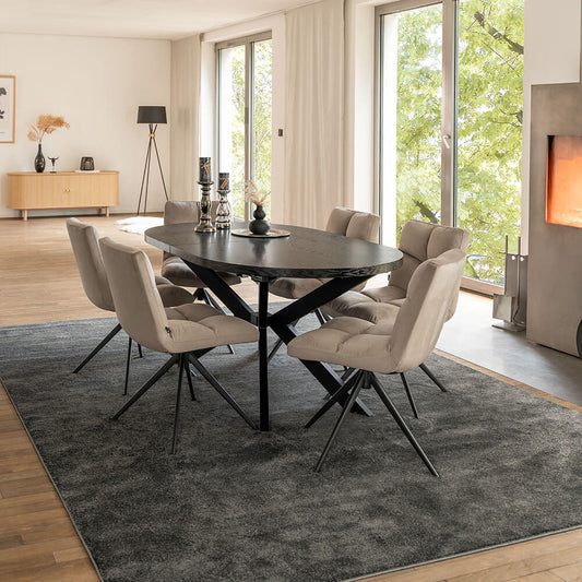Home Deluxe Essgruppe Oval Ausziehbar inkl. Sternfuß - 160 x 100 cm Dark Oak 6 Stühle Hellbraun
