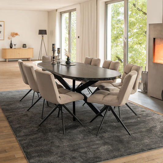 Home Deluxe Essgruppe Oval Ausziehbar inkl. Sternfuß - 160 x 100 cm Dark Oak 8 Stühle Hellbraun