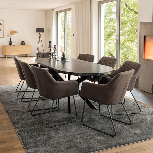 Home Deluxe Essgruppe Oval Ausziehbar inkl. Sternfuß - 160 x 100 cm Dark Oak 8 Stühle Anthrazit