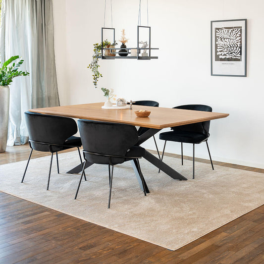 Home Deluxe Essgruppe Eckig AVENCIA inkl. Sternfuß - 200 x 120 cm Light Oak 4 Stühle