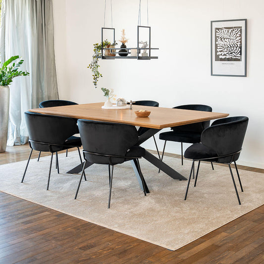 Home Deluxe Essgruppe Eckig AVENCIA inkl. Sternfuß - 200 x 120 cm Light Oak 6 Stühle