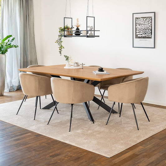 Home Deluxe Essgruppe Eckig AVENCIA inkl. Sternfuß - 200 x 120 cm Light Oak 6 Stühle