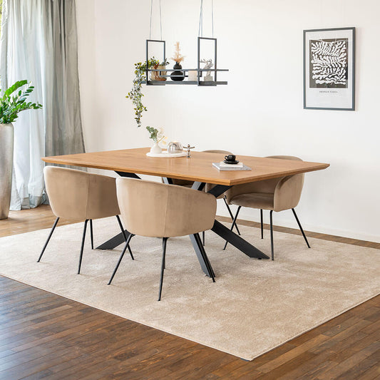 Home Deluxe Essgruppe Eckig AVENCIA inkl. Sternfuß - 200 x 120 cm Light Oak 4 Stühle