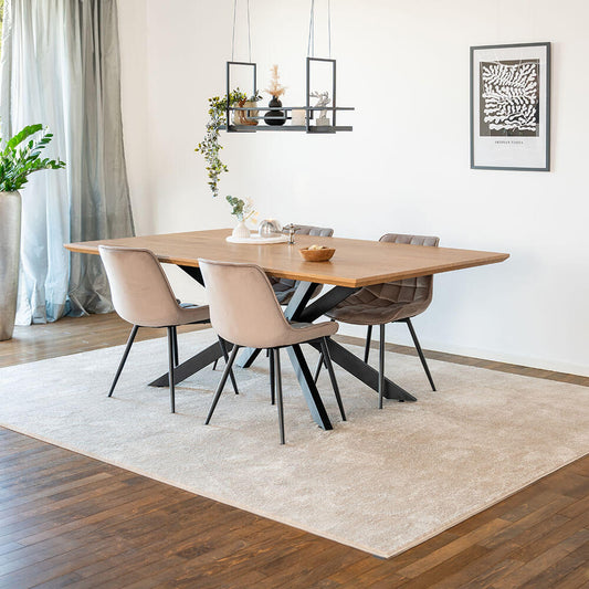 Home Deluxe Essgruppe Eckig AVENCIA inkl. Sternfuß - 200 x 120 cm Light Oak 4 Stühle Hellbraun