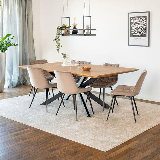 Home Deluxe Essgruppe Eckig AVENCIA inkl. Sternfuß - 200 x 120 cm Light Oak 6 Stühle Hellbraun