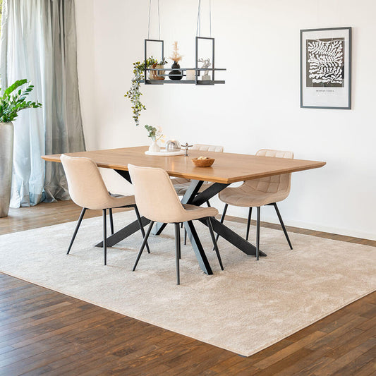 Home Deluxe Essgruppe Eckig AVENCIA inkl. Sternfuß - 200 x 120 cm Light Oak 4 Stühle Creme