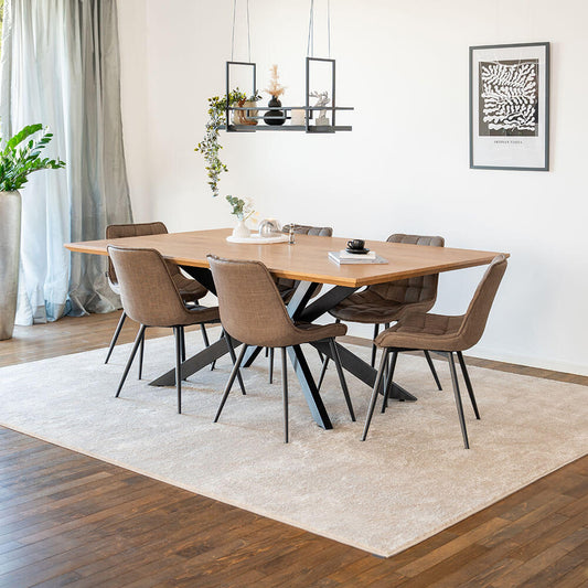 Home Deluxe Essgruppe Eckig AVENCIA inkl. Sternfuß - 200 x 120 cm Light Oak 6 Stühle Grau