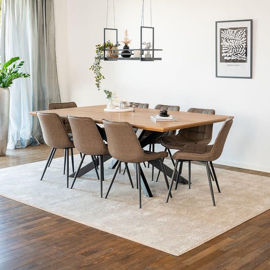 Home Deluxe Essgruppe Eckig AVENCIA inkl. Sternfuß - 200 x 120 cm Light Oak 8 Stühle Grau