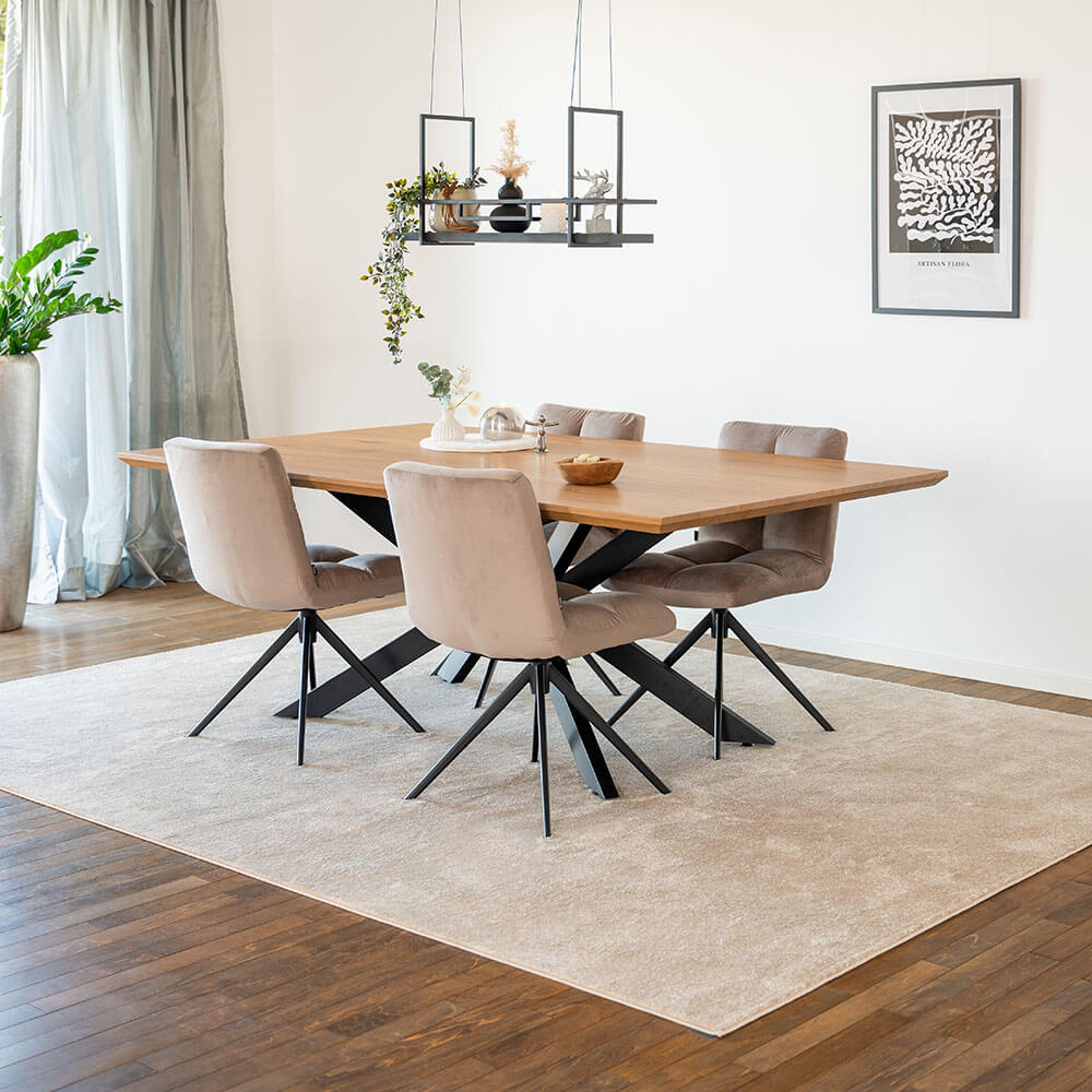 Home Deluxe Essgruppe Eckig AVENCIA inkl. Sternfuß - 200 x 120 cm Light Oak 4 Stühle Hellbraun