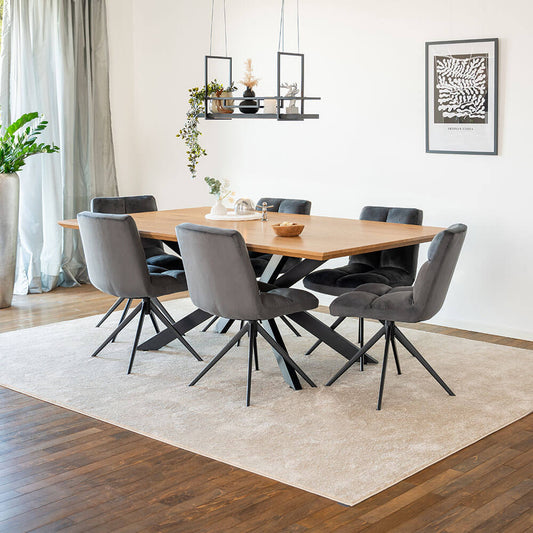 Home Deluxe Essgruppe Eckig AVENCIA inkl. Sternfuß - 200 x 120 cm Light Oak 6 Stühle