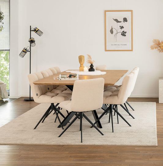 Home Deluxe Essgruppe Eckig AVENCIA inkl. Sternfuß - 200 x 120 cm Fishbone Oak 8 Stühle Creme