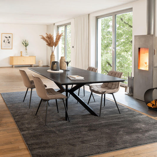 Home Deluxe Essgruppe Eckig AVENCIA inkl. Sternfuß - 200 x 120 cm Dark Oak 4 Stühle Hellbraun