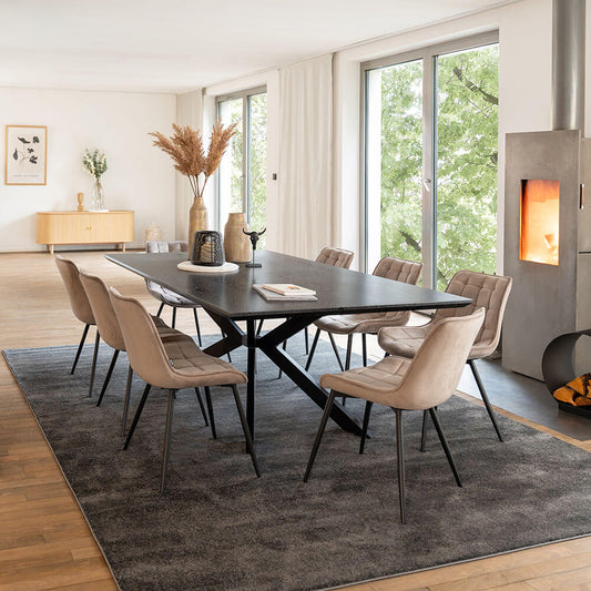 Home Deluxe Essgruppe Eckig AVENCIA inkl. Sternfuß - 200 x 120 cm Dark Oak 8 Stühle Hellbraun