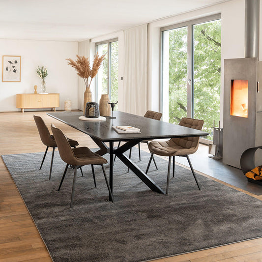 Home Deluxe Essgruppe Eckig AVENCIA inkl. Sternfuß - 200 x 120 cm Dark Oak 4 Stühle Grau