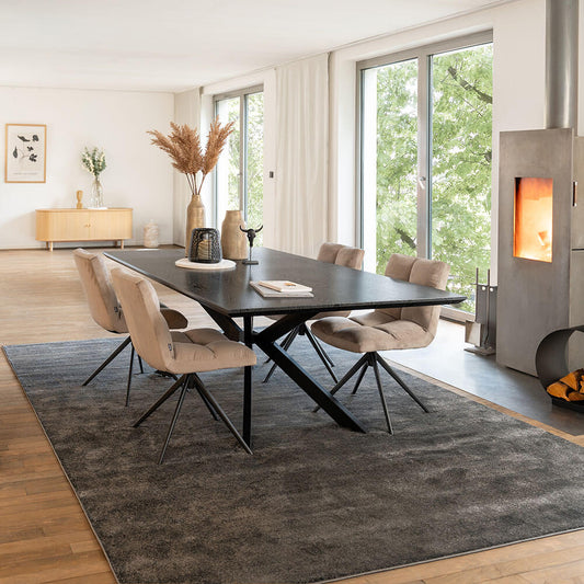 Home Deluxe Essgruppe Eckig AVENCIA inkl. Sternfuß - 200 x 120 cm Dark Oak 4 Stühle Hellbraun