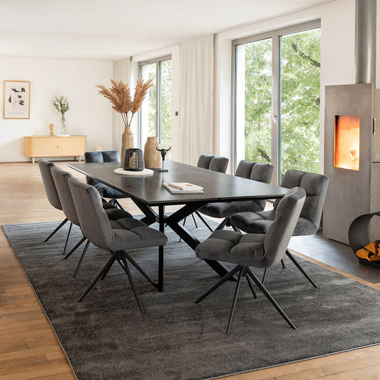 Home Deluxe Essgruppe Eckig AVENCIA inkl. Sternfuß - 200 x 120 cm Dark Oak 8 Stühle