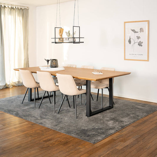 Home Deluxe Essgruppe Eckig AVENCIA inkl. U-Fuß - 240 x 120 cm Light Oak 6 Stühle Creme