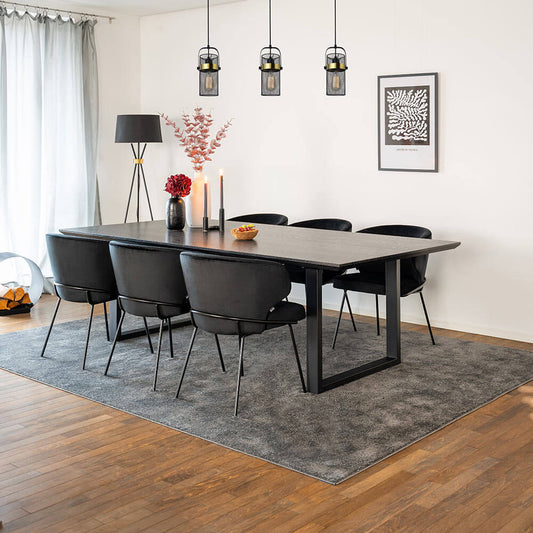 Home Deluxe Essgruppe Eckig AVENCIA inkl. U-Fuß - 240 x 120 cm Dark Oak 6 Stühle