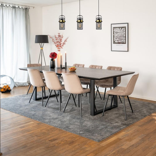 Home Deluxe Essgruppe Eckig AVENCIA inkl. U-Fuß - 240 x 120 cm Dark Oak 8 Stühle Hellbraun