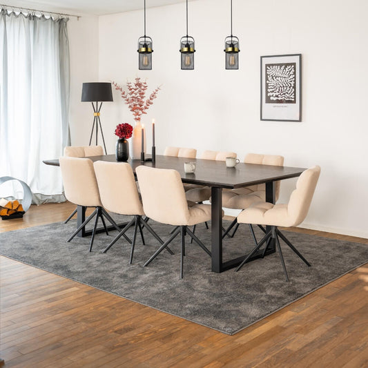 Home Deluxe Essgruppe Eckig AVENCIA inkl. U-Fuß - 240 x 120 cm Dark Oak 8 Stühle Creme