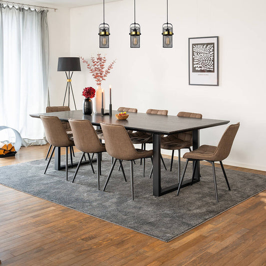 Home Deluxe Essgruppe Eckig AVENCIA inkl. U-Fuß - 240 x 120 cm Dark Oak 8 Stühle Grau