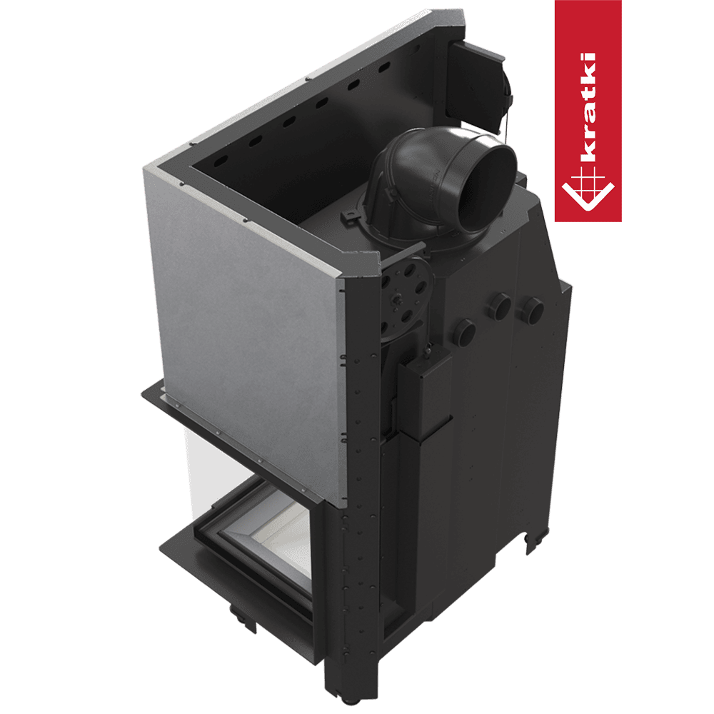 Kratki Kamineinsatz aus Stahl KRATKI MBO rechts 15 kW Ø 200 mit Schiebetür gebogenes Glas