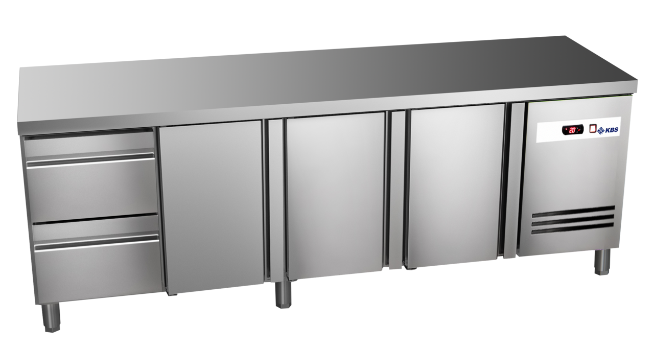 KBS Gastrotechnik Kühltisch Ready KT4102 mit Arbeitsplatte 3 Türen 2 halbe Schublade