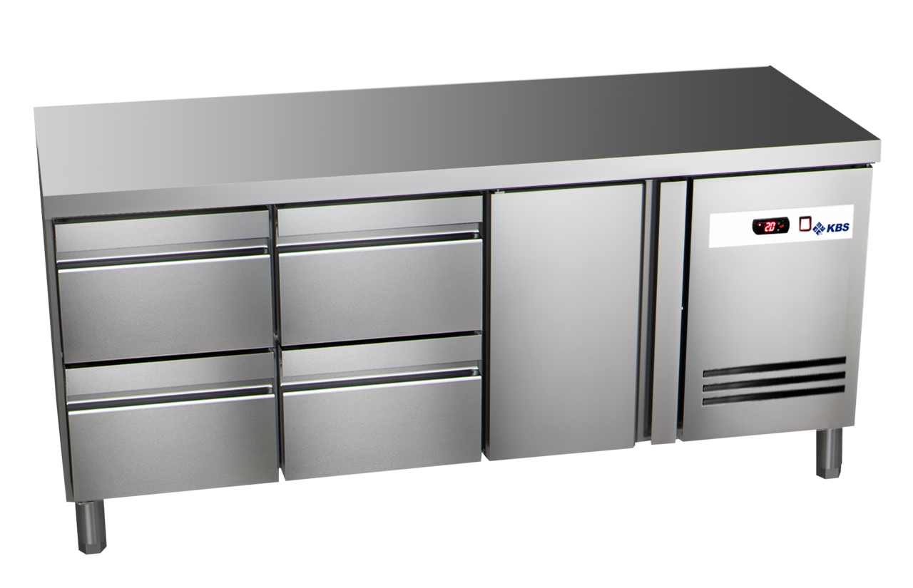 KBS Gastrotechnik Kühltisch Ready KT3604 mit Arbeitsplatte 1 Tür, 4 halbe Schubladen