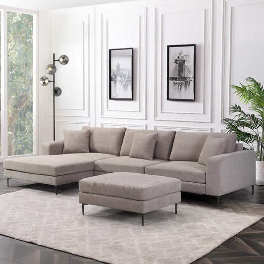 Home Deluxe Sofa mit Hocker BELLANO - 340 x 188 cm Cord Beige