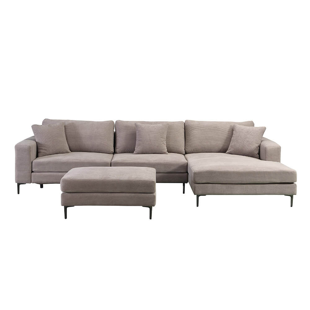 Home Deluxe Sofa mit Hocker BELLANO - 340 x 188 cm Cord Beige